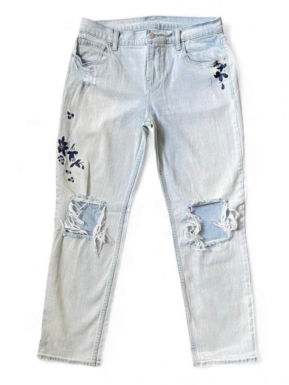 Old Navy Straight Leg Wide Pants Light blue distressed denim jeans with